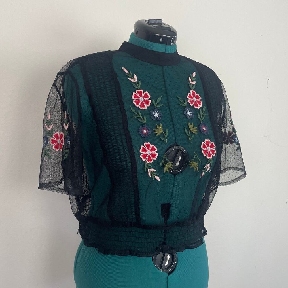 Black Embroidered Mesh Top, Size L